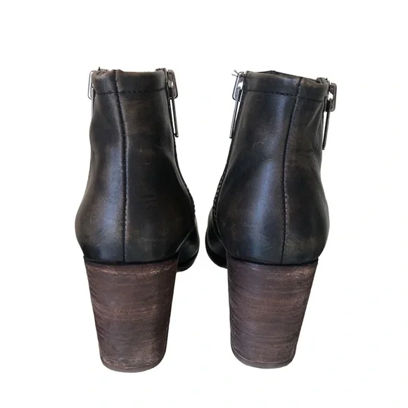 Hinge barris distressed leather ankle boots double zip heeled booties - Picture 11 of 14